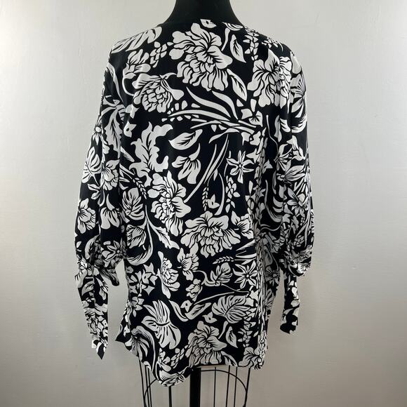 PERSONA BY MARINA RINALDI Black White Floral Print Fiero Button Down Top 14 NEW - Picture 6 of 10